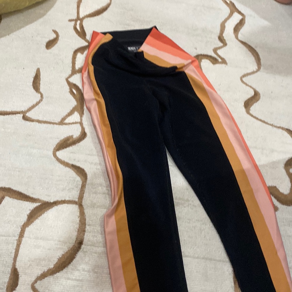 BeachRiot Sport Black Leggings with colorful stripes on sides